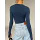 Hollow Solid Color Long Sleeves Skinny Round-Neck T-Shirts Tops Hollow Solid Color Long Sleeves Skinny Round-Neck T-Shirts Tops