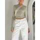Hollow Solid Color Long Sleeves Skinny Round-Neck T-Shirts Tops Hollow Solid Color Long Sleeves Skinny Round-Neck T-Shirts Tops