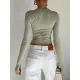 Hollow Solid Color Long Sleeves Skinny Round-Neck T-Shirts Tops Hollow Solid Color Long Sleeves Skinny Round-Neck T-Shirts Tops