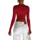Hollow Solid Color Long Sleeves Skinny Round-Neck T-Shirts Tops Hollow Solid Color Long Sleeves Skinny Round-Neck T-Shirts Tops