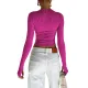 Hollow Solid Color Long Sleeves Skinny Round-Neck T-Shirts Tops Hollow Solid Color Long Sleeves Skinny Round-Neck T-Shirts Tops