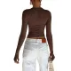 Hollow Solid Color Long Sleeves Skinny Round-Neck T-Shirts Tops Hollow Solid Color Long Sleeves Skinny Round-Neck T-Shirts Tops