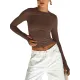 Hollow Solid Color Long Sleeves Skinny Round-Neck T-Shirts Tops Hollow Solid Color Long Sleeves Skinny Round-Neck T-Shirts Tops