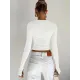 Hollow Solid Color Long Sleeves Skinny Round-Neck T-Shirts Tops Hollow Solid Color Long Sleeves Skinny Round-Neck T-Shirts Tops