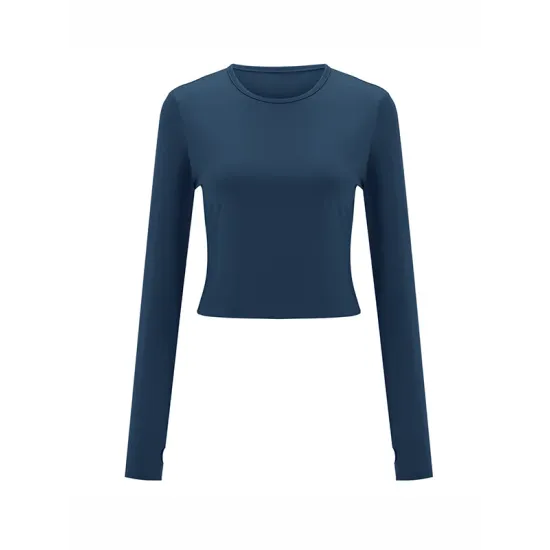 Hollow Solid Color Long Sleeves Skinny Round-Neck T-Shirts Tops Hollow Solid Color Long Sleeves Skinny Round-Neck T-Shirts Tops