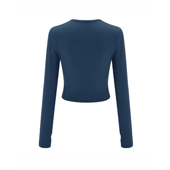 Hollow Solid Color Long Sleeves Skinny Round-Neck T-Shirts Tops Hollow Solid Color Long Sleeves Skinny Round-Neck T-Shirts Tops