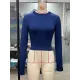 Hollow Solid Color Long Sleeves Skinny Round-Neck T-Shirts Tops Hollow Solid Color Long Sleeves Skinny Round-Neck T-Shirts Tops