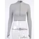Hollow Solid Color Zipper Long Sleeves Skinny Deep V-Neck T-Shirts Tops Hollow Solid Color Zipper Long Sleeves Skinny Deep V-Neck T-Shirts Tops