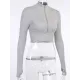 Hollow Solid Color Zipper Long Sleeves Skinny Deep V-Neck T-Shirts Tops Hollow Solid Color Zipper Long Sleeves Skinny Deep V-Neck T-Shirts Tops