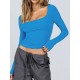 Solid Color Long Sleeves Skinny U-Neck T-Shirts Tops Solid Color Long Sleeves Skinny U-Neck T-Shirts Tops