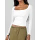 Solid Color Long Sleeves Skinny U-Neck T-Shirts Tops Solid Color Long Sleeves Skinny U-Neck T-Shirts Tops