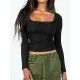 Solid Color Long Sleeves Skinny U-Neck T-Shirts Tops Solid Color Long Sleeves Skinny U-Neck T-Shirts Tops