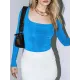 Solid Color Long Sleeves Skinny U-Neck T-Shirts Tops Solid Color Long Sleeves Skinny U-Neck T-Shirts Tops