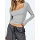 Solid Color Long Sleeves Skinny U-Neck T-Shirts Tops Solid Color Long Sleeves Skinny U-Neck T-Shirts Tops