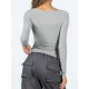 Solid Color Long Sleeves Skinny U-Neck T-Shirts Tops Solid Color Long Sleeves Skinny U-Neck T-Shirts Tops