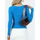 Solid Color Long Sleeves Skinny U-Neck T-Shirts Tops Solid Color Long Sleeves Skinny U-Neck T-Shirts Tops