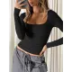 Solid Color Long Sleeves Skinny U-Neck T-Shirts Tops Solid Color Long Sleeves Skinny U-Neck T-Shirts Tops