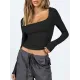 Solid Color Long Sleeves Skinny U-Neck T-Shirts Tops Solid Color Long Sleeves Skinny U-Neck T-Shirts Tops