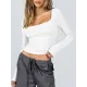 Solid Color Long Sleeves Skinny U-Neck T-Shirts Tops Solid Color Long Sleeves Skinny U-Neck T-Shirts Tops