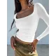 Solid Color Long Sleeves Skinny U-Neck T-Shirts Tops Solid Color Long Sleeves Skinny U-Neck T-Shirts Tops