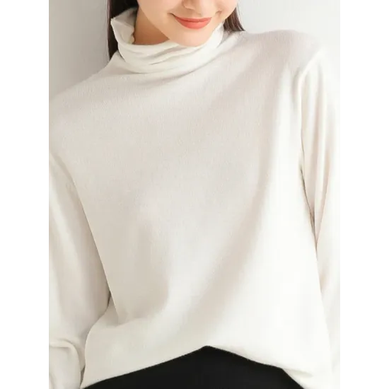 Solid Color Long Sleeves Skinny High-Neck T-Shirts Tops Solid Color Long Sleeves Skinny High-Neck T-Shirts Tops