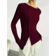 Skinny Solid Color Split-Joint Split-side Round-neck T-shirts Skinny Solid Color Split-Joint Split-side Round-neck T-shirts
