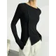 Skinny Solid Color Split-Joint Split-side Round-neck T-shirts Skinny Solid Color Split-Joint Split-side Round-neck T-shirts