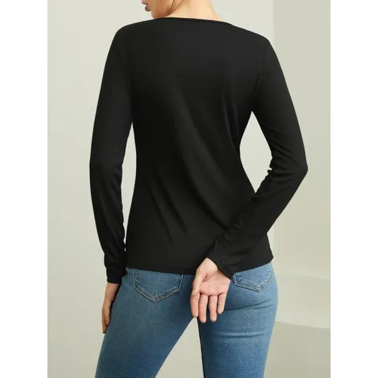 Skinny Solid Color Split-Joint Split-side Round-neck T-shirts Skinny Solid Color Split-Joint Split-side Round-neck T-shirts