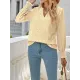 Elasticity Hollow Solid Color Long Sleeves Loose V-neck T-Shirts Tops Elasticity Hollow Solid Color Long Sleeves Loose V-neck T-Shirts Tops