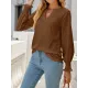 Elasticity Hollow Solid Color Long Sleeves Loose V-neck T-Shirts Tops Elasticity Hollow Solid Color Long Sleeves Loose V-neck T-Shirts Tops
