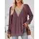 Hollow Split-Joint Split-Side Long Sleeves Loose V-Neck T-Shirts Tops Hollow Split-Joint Split-Side Long Sleeves Loose V-Neck T-Shirts Tops