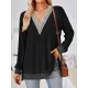 Hollow Split-Joint Split-Side Long Sleeves Loose V-Neck T-Shirts Tops Hollow Split-Joint Split-Side Long Sleeves Loose V-Neck T-Shirts Tops