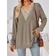 Hollow Split-Joint Split-Side Long Sleeves Loose V-Neck T-Shirts Tops Hollow Split-Joint Split-Side Long Sleeves Loose V-Neck T-Shirts Tops