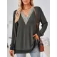 Hollow Split-Joint Split-Side Long Sleeves Loose V-Neck T-Shirts Tops Hollow Split-Joint Split-Side Long Sleeves Loose V-Neck T-Shirts Tops