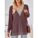 Hollow Split-Joint Split-Side Long Sleeves Loose V-Neck T-Shirts Tops Hollow Split-Joint Split-Side Long Sleeves Loose V-Neck T-Shirts Tops