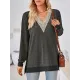 Hollow Split-Joint Split-Side Long Sleeves Loose V-Neck T-Shirts Tops Hollow Split-Joint Split-Side Long Sleeves Loose V-Neck T-Shirts Tops