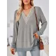 Hollow Split-Joint Split-Side Long Sleeves Loose V-Neck T-Shirts Tops Hollow Split-Joint Split-Side Long Sleeves Loose V-Neck T-Shirts Tops
