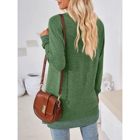 Hollow Split-Joint Split-Side Long Sleeves Loose V-Neck T-Shirts Tops Hollow Split-Joint Split-Side Long Sleeves Loose V-Neck T-Shirts Tops