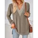Hollow Split-Joint Split-Side Long Sleeves Loose V-Neck T-Shirts Tops Hollow Split-Joint Split-Side Long Sleeves Loose V-Neck T-Shirts Tops
