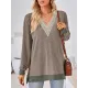 Hollow Split-Joint Split-Side Long Sleeves Loose V-Neck T-Shirts Tops Hollow Split-Joint Split-Side Long Sleeves Loose V-Neck T-Shirts Tops