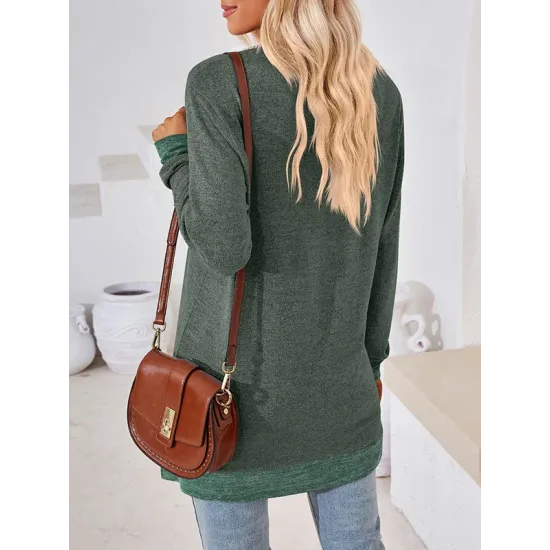 Hollow Split-Joint Split-Side Long Sleeves Loose V-Neck T-Shirts Tops Hollow Split-Joint Split-Side Long Sleeves Loose V-Neck T-Shirts Tops