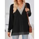Hollow Split-Joint Split-Side Long Sleeves Loose V-Neck T-Shirts Tops Hollow Split-Joint Split-Side Long Sleeves Loose V-Neck T-Shirts Tops