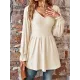 Elasticity Jacquard Pleated Solid Color Long Sleeves V-Neck T-Shirts Tops Elasticity Jacquard Pleated Solid Color Long Sleeves V-Neck T-Shirts Tops
