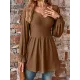 Elasticity Jacquard Pleated Solid Color Long Sleeves V-Neck T-Shirts Tops Elasticity Jacquard Pleated Solid Color Long Sleeves V-Neck T-Shirts Tops