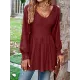Elasticity Jacquard Pleated Solid Color Long Sleeves V-Neck T-Shirts Tops Elasticity Jacquard Pleated Solid Color Long Sleeves V-Neck T-Shirts Tops