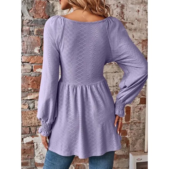 Elasticity Jacquard Pleated Solid Color Long Sleeves V-Neck T-Shirts Tops Elasticity Jacquard Pleated Solid Color Long Sleeves V-Neck T-Shirts Tops