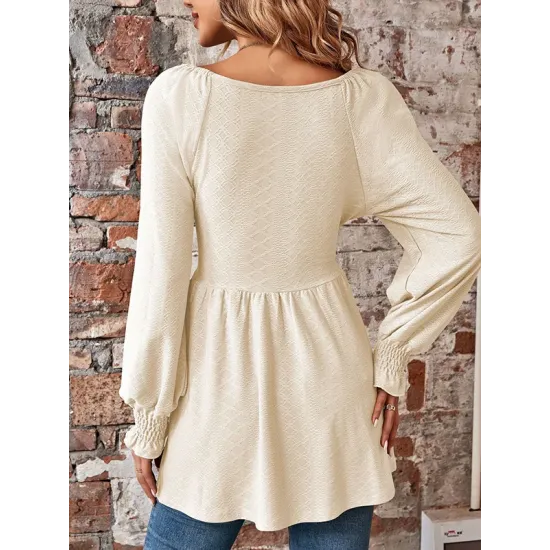 Elasticity Jacquard Pleated Solid Color Long Sleeves V-Neck T-Shirts Tops Elasticity Jacquard Pleated Solid Color Long Sleeves V-Neck T-Shirts Tops