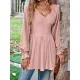 Elasticity Jacquard Pleated Solid Color Long Sleeves V-Neck T-Shirts Tops Elasticity Jacquard Pleated Solid Color Long Sleeves V-Neck T-Shirts Tops