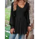 Elasticity Jacquard Pleated Solid Color Long Sleeves V-Neck T-Shirts Tops Elasticity Jacquard Pleated Solid Color Long Sleeves V-Neck T-Shirts Tops
