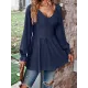 Elasticity Jacquard Pleated Solid Color Long Sleeves V-Neck T-Shirts Tops Elasticity Jacquard Pleated Solid Color Long Sleeves V-Neck T-Shirts Tops